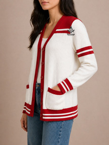 Suéteres HMR Blancos y Rojos Delta Sigma para Mujer, Cárdigan Largo de Punto para Mujer, Cárdigan de Manga Larga para Mujer - Product Image 4