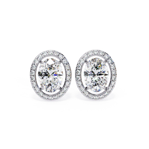 Oval Cut Moissanite Halo Stud <b>Earrings</b> 7.5×5.5mm Center with 1.1mm 44 Side Stones VVS Moissanite Diamond <b>Earrings</b> 14K Solid Gold - Product Image 1