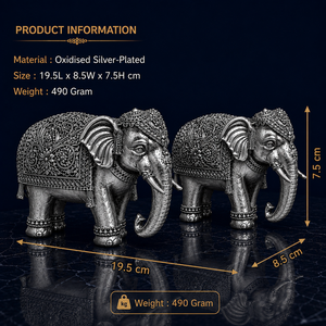 Par de elefantes de latón chapado en plata oxidada 999, diseño moderno artesanal, 490g, Murti de elefante tradicional - Product Image 2