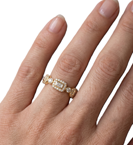 DEF Color VS VVS Clarity 18K Solid Gold Multi <b>Stone</b> Diamond Ring Baguette Round Lab Diamond Band Cluster Halo Wedding Band Ring - Product Image 6