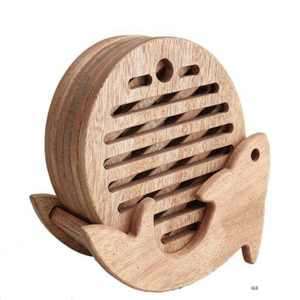 Round Wooden Coaster Set Of 6 Pcs With Wood Finished For Hot & Cold Cover Of Beverage Kitchenware Coaster Set - Product Image 5