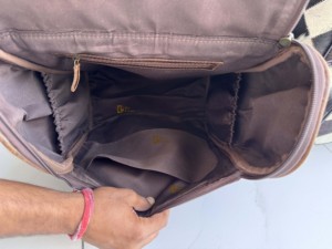 Unique Designer Cowhide Leather <b>Backpack</b> Softback Unisex Day <b>Backpack</b> Multiple Pockets Checks Design School Bag Zipper Closure - Product Image 6