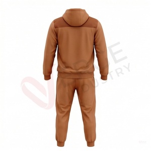 Ensemble de survêtement marron pour homme, manches longues, capuche, fermeture éclair sur le devant, couleur unie, respirant, coupe décontractée, vêtements d'automne - Product Image 2