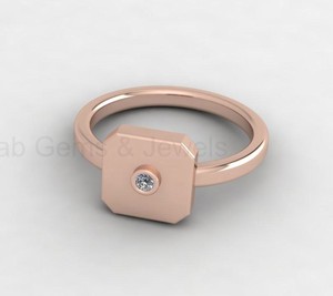 14K Gold Filled 925 Silver 10mm Octagon <b>Cushion</b> Signet <b>Ring</b> with CZ Diamond Custom Engravable Geometric Fine Jewelry For Women - Product Image 5