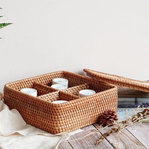 Square rattan compartment boxes teabag holder caddy custom made <b>tea</b> packaging <b>box</b> with logo - Product Image 3