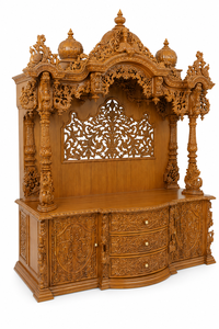 Buy Heavy Carved Sagwan Wooden Temple For Home Premium Hand-Carved Teak Wood Pooja <b>Mandir</b> with Storage Cabinet BuyPuja Temple Uk - Product Image 2