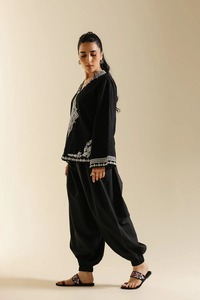 Black Embroidered Cotton Kurta Salwar Kameez Women Traditional Loose Fit Ethnic Wear India Pakistan Style All Seasons Casual - Product Image 4