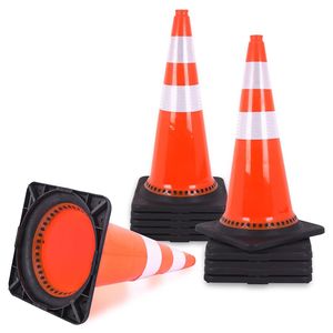 Lot de 12 cônes de signalisation robustes avec colliers réfléchissants et base lestée, cônes de sécurité en PVC pour parking - Product Image 1