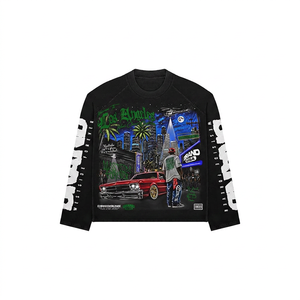 เสื้อยืดแขนยาวสีดำสำหรับผู้ชาย สไตล์สตรีทแวร์ พิมพ์ลายเมืองลอสแอนเจลิส คอกลม ทรงปกติ ผ้าคอตตอนเจอร์ซีย์ - Product Image 5