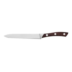 Couteaux de cuisine à lame dentelée avec manche en bois brun et triple rivet argenté pour trancher les tomates, les légumes et la préparation culinaire - Product Image 1