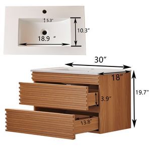 Mobile Bagno Sospeso da 30 Pollici con Lavabo in Ceramica per Bagni Piccoli - Product Image 2