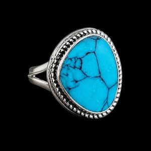Anillo de Plata de Ley 925 con Turquesa Natural, Joyería Bohemia Hecha a Mano, Regalo para Mujer - Product Image 1