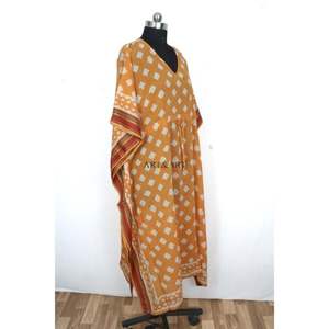 Vestido Largo Kaftan con Estampado Artesanal de Jaipur, Vestido Maxi de Algodón con Borde, Vestido de Verano con Cuello en V para Ella, Regalo de Halloween, Vestido de Playa - Product Image 5