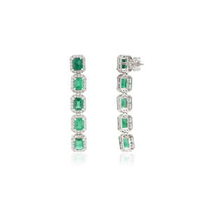 Nueva colección artesanal de pendientes colgantes con halo de esmeraldas naturales y diamantes para boda, joyería de oro blanco sólido de 14 quilates. - Product Image 5