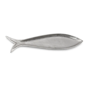 Plateau de service en aluminium argenté pour poisson, finition étain de luxe, accessoire de restauration pour fruits de mer, style nautique élégant, plateau métallique - Product Image 1