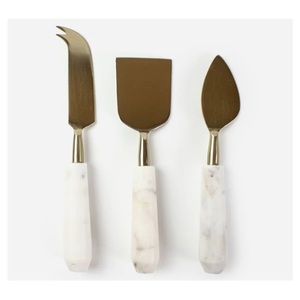 Juego de 3 cuchillos para queso con mangos de resina en zigzag blanco y negro, cuchillas de acero inoxidable 18/8, aptos para lavavajillas, tenedor de mesa con punta. - Product Image 2