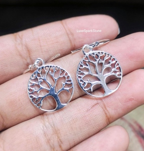 Tree Of Life Earrings, 925 Sterling <b>Silver</b> Earrings, Minimalist Dangle Drop Earrings - Product Image 3