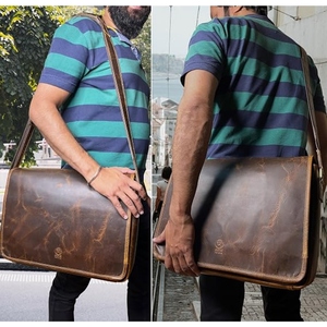 Sac de travail spacieux en cuir véritable pour ordinateur portable et porté en bandoulière avec sangle réglable confortable pour le bureau et l'usage quotidien - Product Image 5