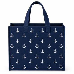 <b>Navy</b> Blue Custom Printed Nonwoven Felt <b>Tote</b> <b>Bag</b> Medium Size Hand Length Handle Open Closure for Daily Use - Product Image 3
