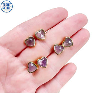 Pendientes de botón con cabujón de corazón de 9 mm, chapados en oro |   Pendientes de Plata de Ley 925 para Mujer |   Joyería al por Mayor - Product Image 3