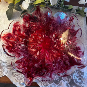 Frutero de resina roja hecho a mano con tinta alcohólica, tazón decorativo hecho a mano. - Product Image 1