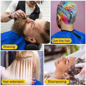 Cape de coiffure professionnelle bleue en polyester résistante à l'eau, avec fermeture à bouton-pression réglable, réutilisable pour la coupe de cheveux en salon - Product Image 6
