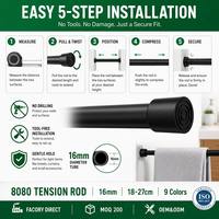 Tringle de tension mini 16 mm réglable 18-27 cm sans perçage, en acier à ressort, pour rideaux, armoires et placards, OEM