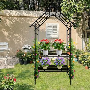 Arche de jardin en métal noir avec banc W58.07*H97.24, support pour plantes grimpantes, arche à roses, ensembles de jardin d'extérieur - Product Image 6