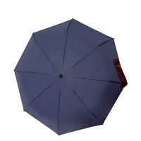 Parapluie compact pliable en 3 sections, avec poignée en bois courbée rétro, protection UPF50, double usage soleil/pluie, 8 baleines, revêtement noir, pour femme, marque OEM