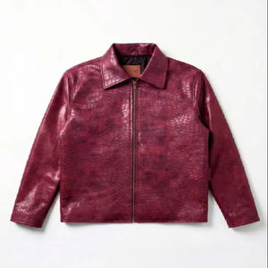 Chaqueta Bomber de Lona y Cuero Genuino Borgoña para Hombre, con Estampado de Cocodrilo Exótico, Transpirable, de Lujo, Estilo Vintage para Invierno - Product Image 1