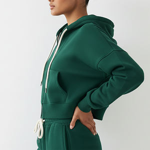 Custom Made 100% Cotton Fleece 450 GSM Heavyweight Breathable Hoodie Long Drawstring Crop Top Streetwear Zip Up Hoodie - Product Image 5