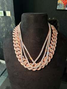 สร้อยคอโมอิสซาไนต์แบบ Cuban Link ประดับเพชรเต็มเส้น สไตล์ฮิปฮอป หลายชั้น สีเงิน สำหรับทั้งชายและหญิง - Product Image 1
