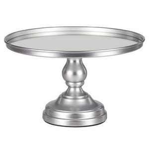 Bandeja Redonda de Metal para Pastel con Diseño Moderno y Patrón Ornamentado, Acabado Plateado, Soporte para Exhibición de Postres - Product Image 2