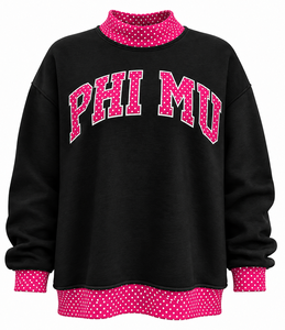 เสื้อสเวตเตอร์คอเต่าโอเวอร์ไซส์สำหรับผู้หญิง ยี่ห้อ Phi Mu สีชมพูลายจุด แต่งขอบสีดำ ผ้าฝ้ายถัก แขนยาว สวมใส่สบายๆ ในฤดูใบไม้ร่วง - Product Image 6