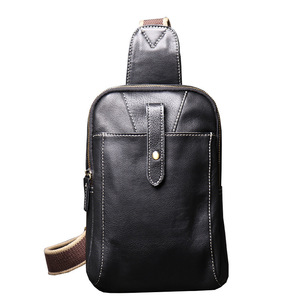 Bolso de Pecho Personalizable de Cuero Genuino Negro para Hombre, Bolso de Hombro Casual de Moda, Bolso Cruzado de Piel de Vaca, Bolso de Cintura para Teléfono Móvil - Product Image 1
