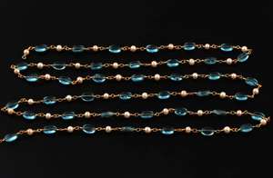Chaîne de chapelet perlée en Apatite Sky AAA et Perles d'eau douce, forme ovale 6x7mm, plaquée or, pour la fabrication de bijoux, vente en gros - Product Image 2