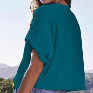 Camisetas de Algodón Personalizadas para Mujer, Corte Ajustado, Camiseta Corta, Bordado, Ropa Deportiva para Gimnasio al Aire Libre, Camiseta Corta para Mujer - Product Image 3