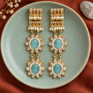 Pendientes Largos Florales de Menta Premium con Perlas y Circonitas, Venta al por Mayor, Fabricante y Mayorista - Product Image 4