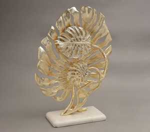 Gold Plated Monstera Leaf Sculpture Handmade Artistic Tabletop <b>Decor</b> Contemporary Plant Design Living Room Ornament Single Piece - Product Image 1