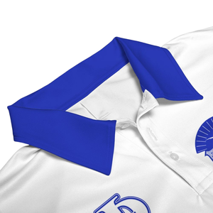 Phi Beta Sigma <b>Ringer</b> <b>T</b>-<b>Shirt</b> <b>Men</b> White Blue Short Sleeve Contrast Collar Number 14 Back Print Greek Jersey - Product Image 6
