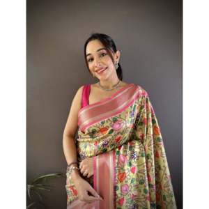Sari Paithani de Seda Lichi Pura Banarasi para Vestidos de Noche - Product Image 2