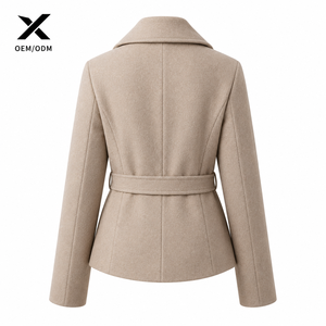 Parka Courte Élégante en Laine pour Femme X, Noir/Gris Foncé/Gris Clair/Kaki, Col Rabattu, Ceinturée, Tenue Formelle d'Hiver, Teinture Unie - Product Image 2