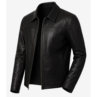 Blousons en cuir de vachette noir OEM 2026 pour hommes, col rabattable, haute qualité, faible MOQ, mode hiver, logo chauffant sur le devant, écologiques