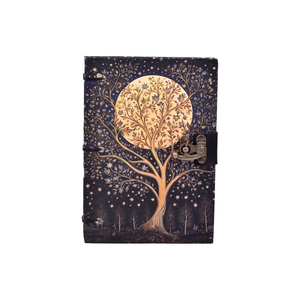สมุดบันทึกกระดาษทำมือ A5 ลายต้นไม้แห่งชีวิตและดวงจันทร์ เป็นมิตรกับสิ่งแวดล้อม |   สมุดบันทึกพร้อมตัวล็อคโลหะ ผู้จำหน่ายขายส่งจำนวนมาก - Product Image 1