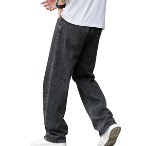 <b>Men's</b> Straight Leg Loose Fit Stonewashed Denim <b>Jeans</b> Mid Waist Solid Color Casual Cotton Pants Autumn Style - Product Image 1