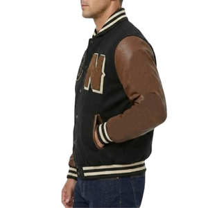 Mens Wool Varsity <b>Letterman</b> <b>Jacket</b> Premium Real Leather Sleeves Solid Casual Winter Custom Embroidery OEM Service Wool <b>Jacket</b> - Product Image 3