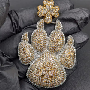 Colgante de Huella de Pata con Incrustaciones de Moissanita, Chapado en Oro, Regalo para Amantes de Animales, con Plata 925, Joyería Fina, Colgantes y Dijes - Product Image 1