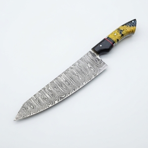 Cuchillo de chef de acero de Damasco con mango de resina de nido de abeja y separador rojo, para cocina, cuchillería, tallado, rebanado y deshuesado, venta al por mayor B2B OEM - Product Image 1
