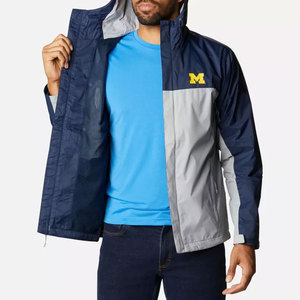 Chaqueta Impermeable con Capucha para Hombre, Diseño Color Block, Abrigo Casual de Invierno con Cierre de Cremallera y Logotipo de Michigan Bordado en la Parte Delantera - Product Image 4