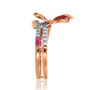 Anillo de Cóctel de Diseño para Mujer, Chapado en Oro Rosa de Lujo, Inspirado en una Mariposa, con Circonita Cúbica Rosa y Circonita Cúbica Blanca - Product Image 3